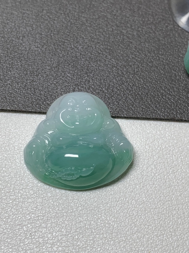 天然缅甸翡翠水润飘绿A货佛公大肚佛挂件26毫米