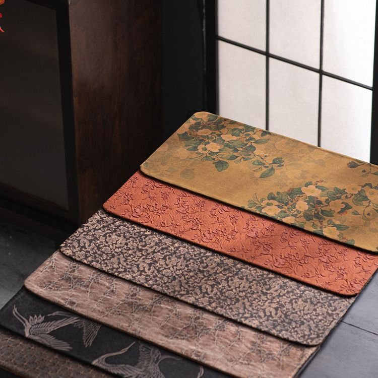 慢蓝真丝香云纱茶席中式家用复古68*38干泡茶桌隔热防滑茶桌布艺