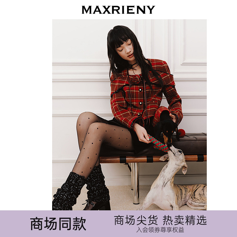 MAXRIENY【商场同款-节庆穿搭新年红】复古优雅感红格纹外套女