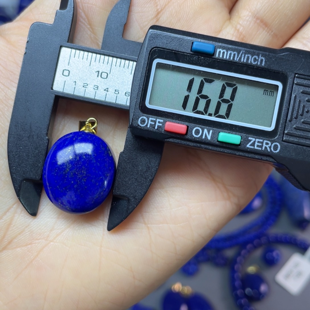 青金石银S925镀金镶嵌16mm蛋面吊坠