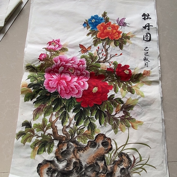 国画四尺三开手绘花鸟