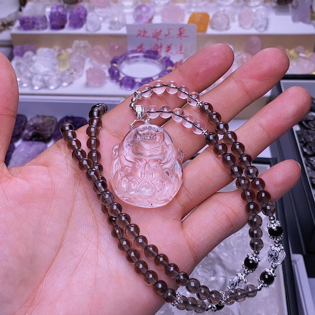 水晶颈饰未镶嵌白水晶修仙狐吊坠 送链子