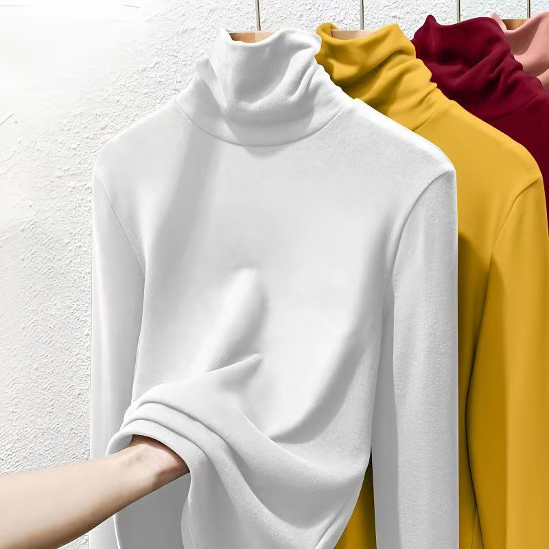 时尚百搭德绒长袖T恤女秋冬季加绒加厚堆堆领气质打底衫内搭女装