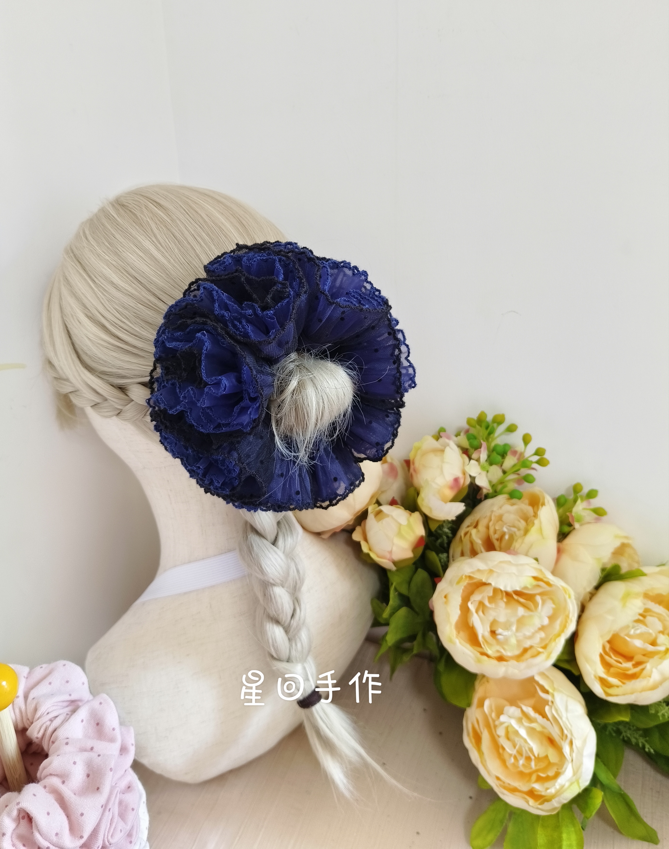 深蓝黑冬款四层欧根纱非常饱满实物发圈