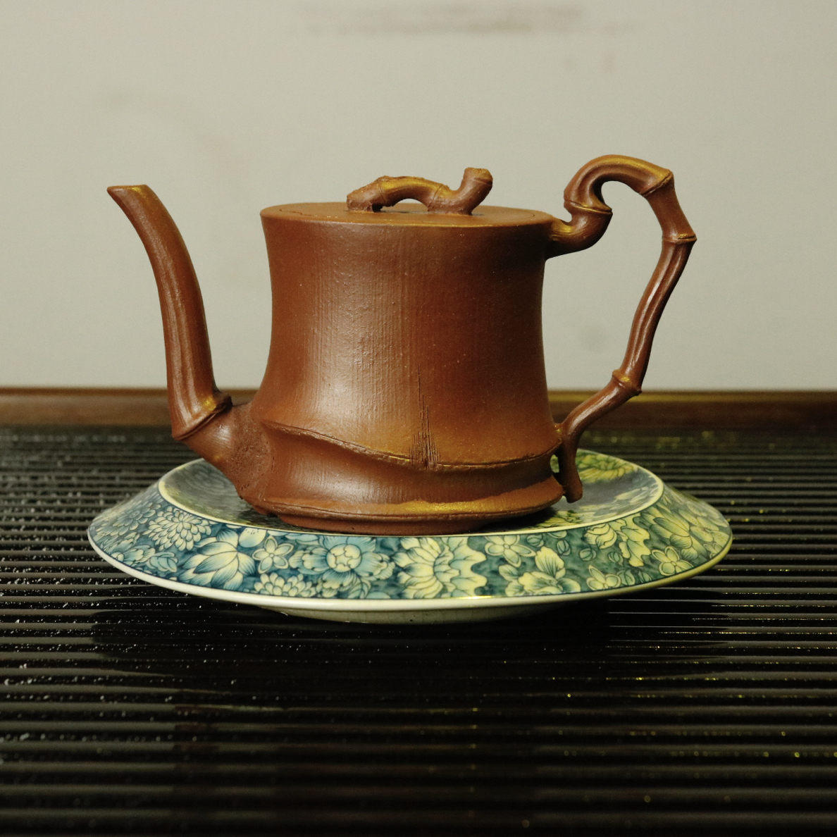 宜兴紫砂壶紫泥花器竹段节节高升200毫升左右