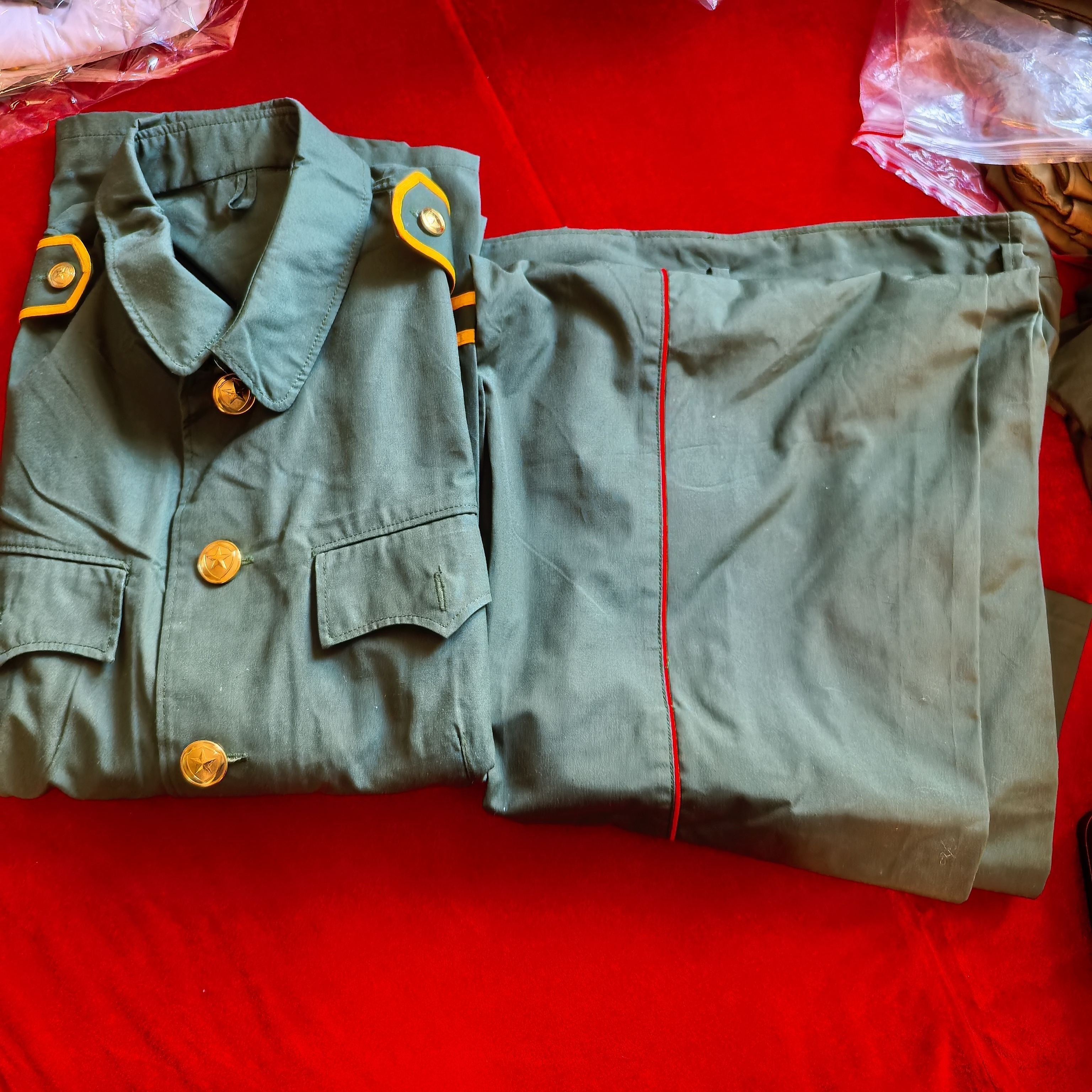 老式的确良橄榄绿夏季套装绿色耐磨工作服中山装老款正品原套