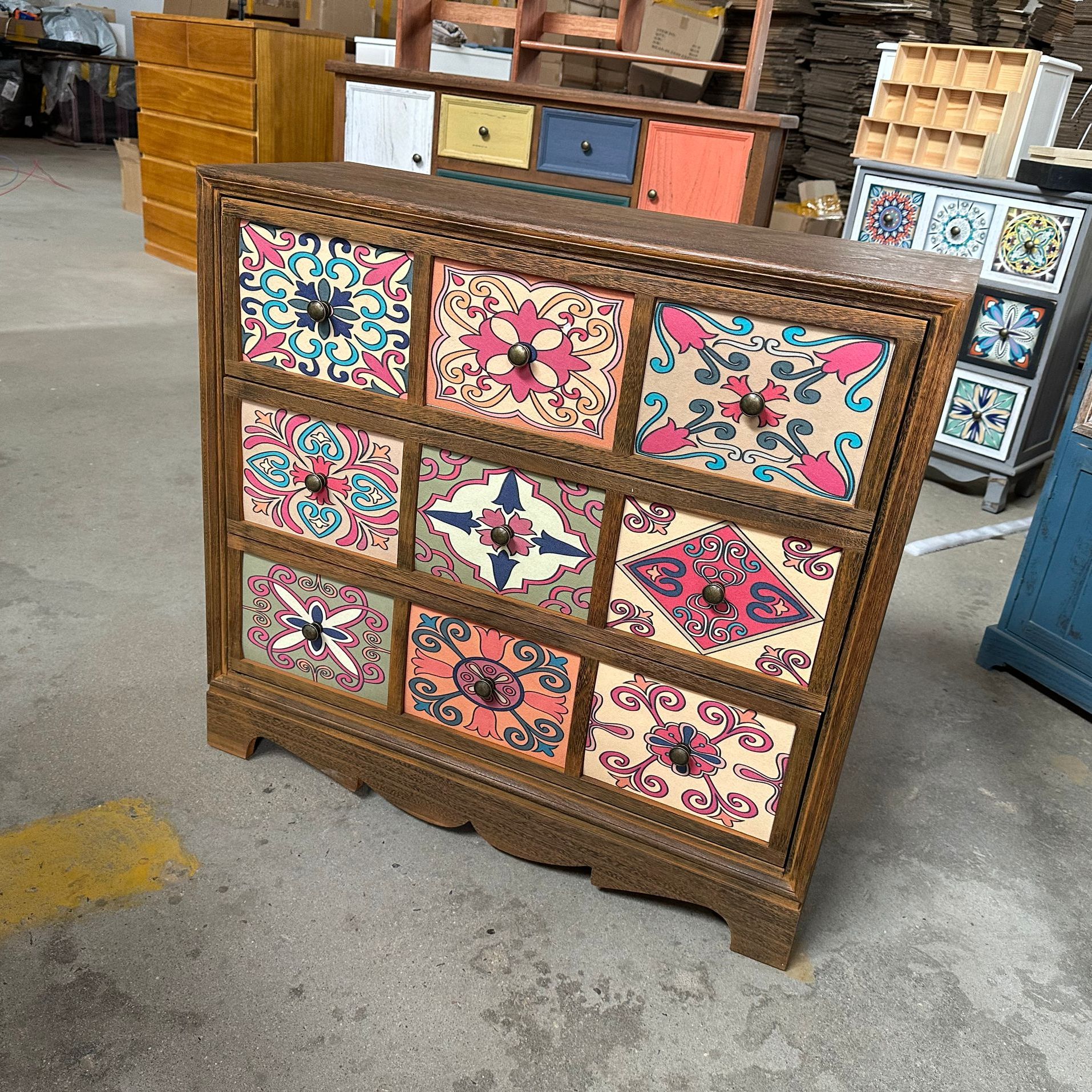 F509粉图大三抽餐边柜极简家具复古美式大容量置物抽屉式