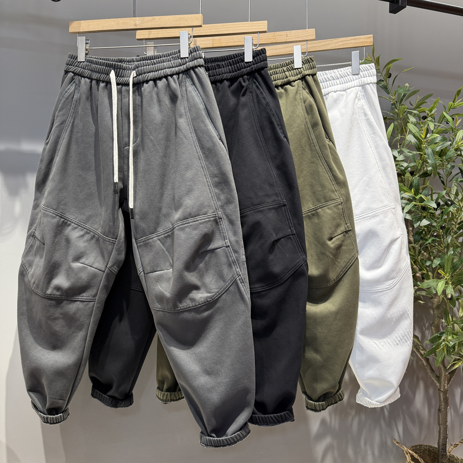 冬款保暖加绒工装弯刀棉布拉链工装大兜束脚百搭休闲潮裤828