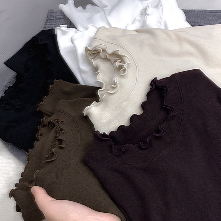 宝衣家  冬款加厚双面慕斯绒双层木耳边打底衫