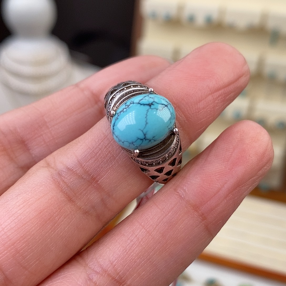 绿松石戒指银S925镶嵌
