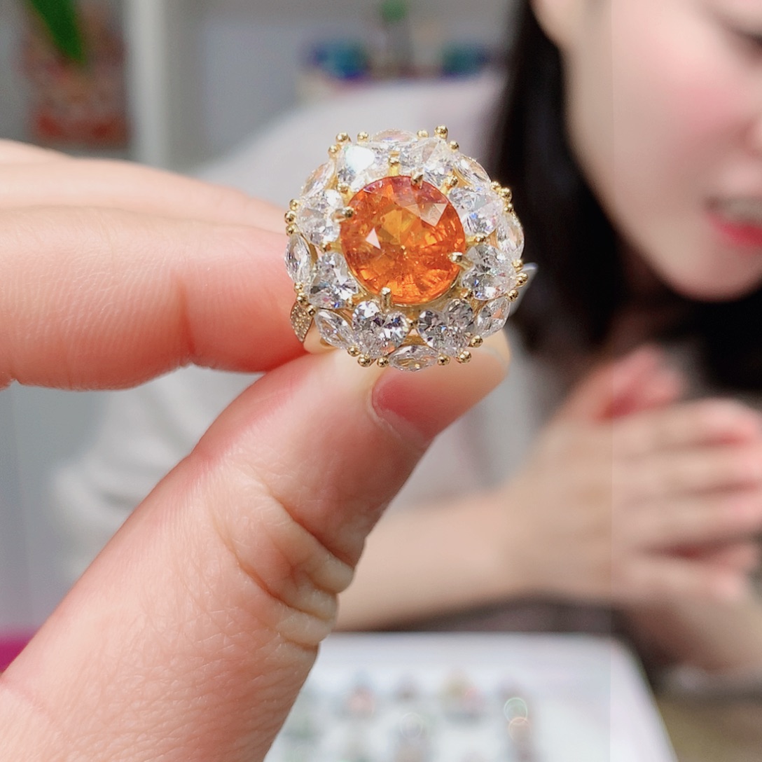 石榴石（芬达石）戒指银S925镶嵌超***主