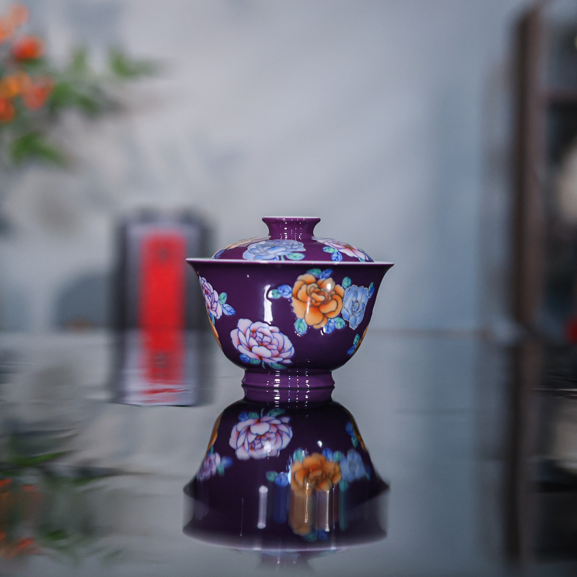 【三山拙垆】紫梦蔷薇-卓君-盖碗（卓君S0270）