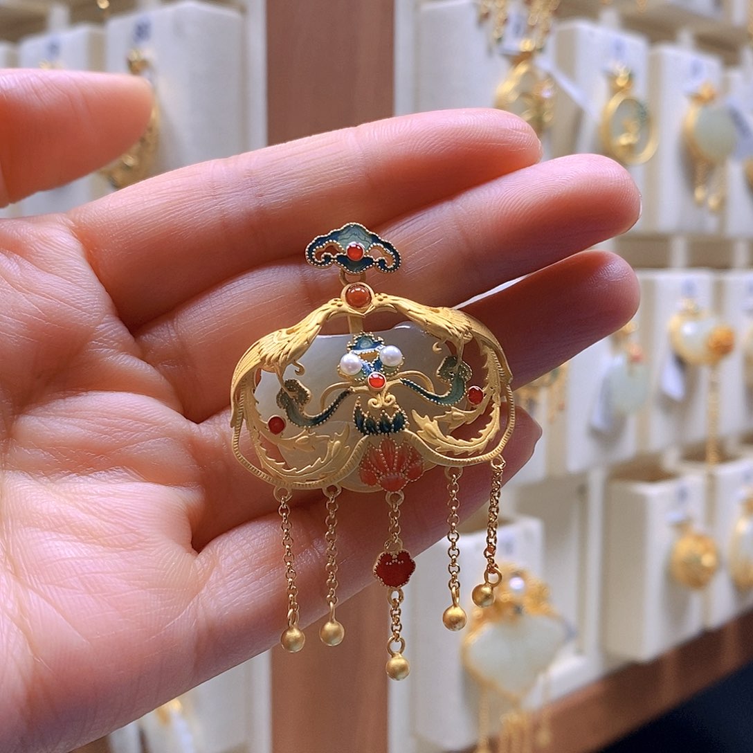 和田玉颈饰银S925镶嵌