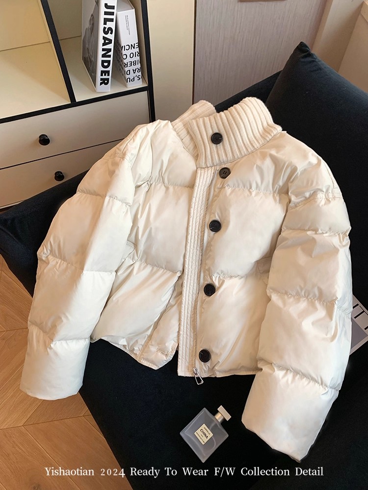 法式加厚针织立领短款羽绒服女2025冬季新款高级感百搭白鸭绒外套