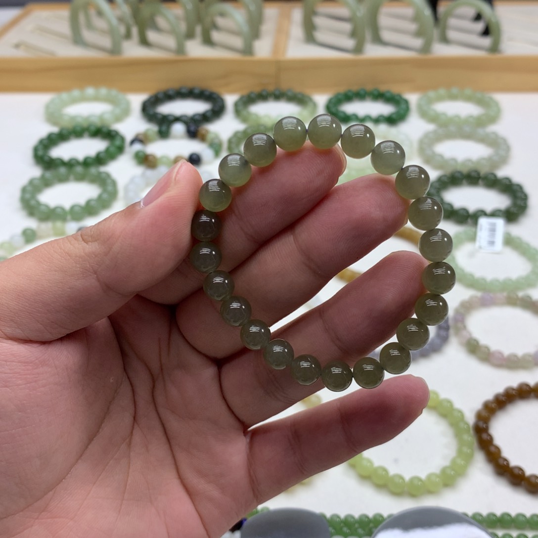 和田玉手串（冰藕灰7.7）未镶嵌