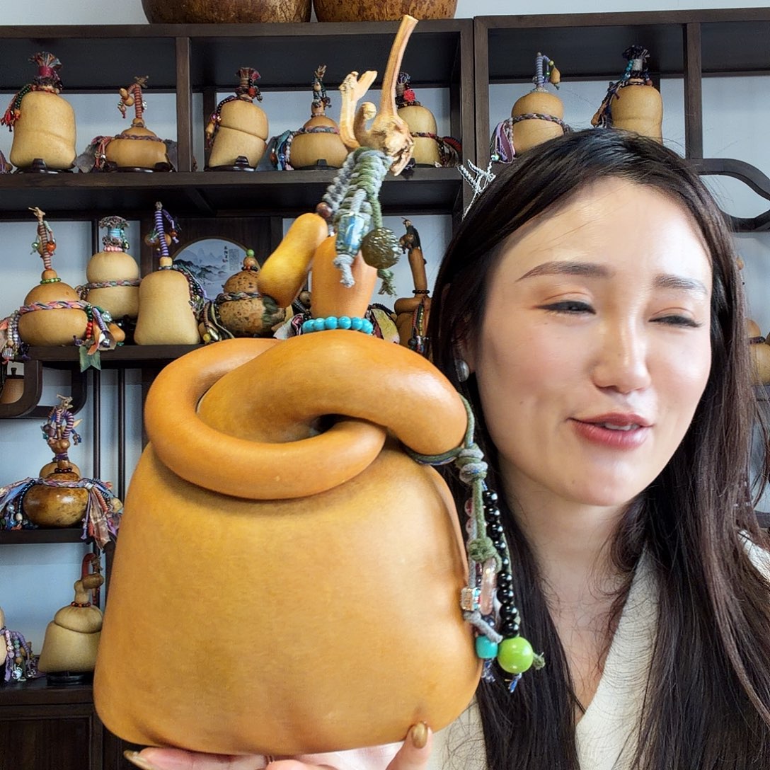 *****老皮挽结钱袋子葫芦摆件