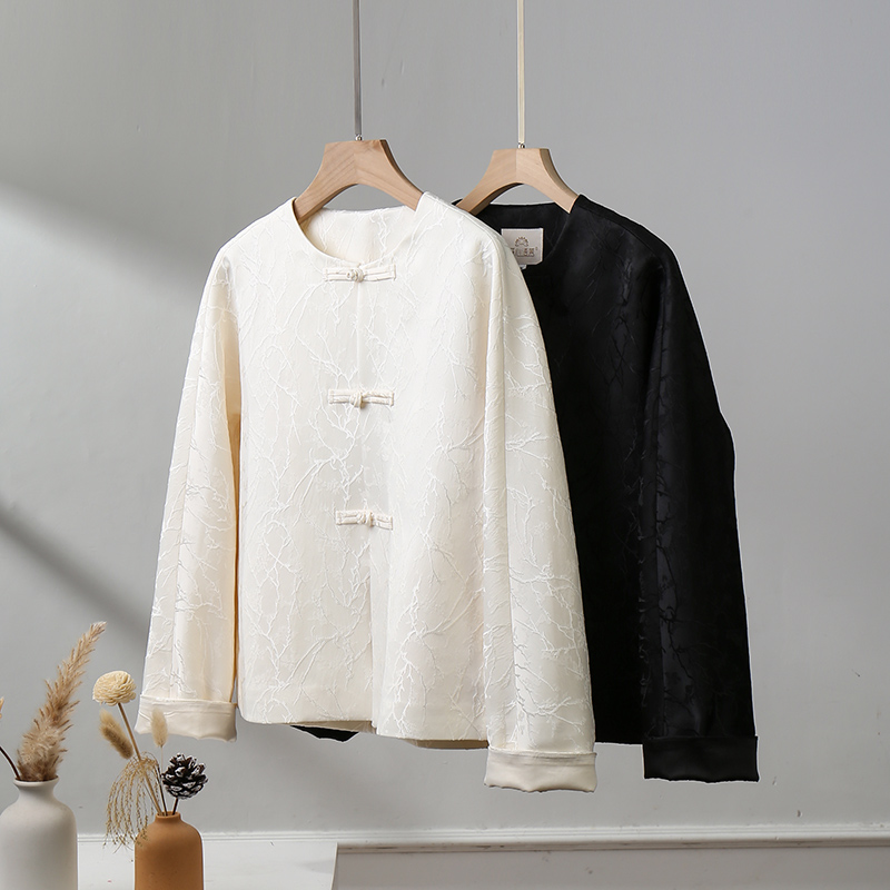 秋装新款新中式圆领盘扣提花短外套女国风宽松气质上衣秋季秋冬