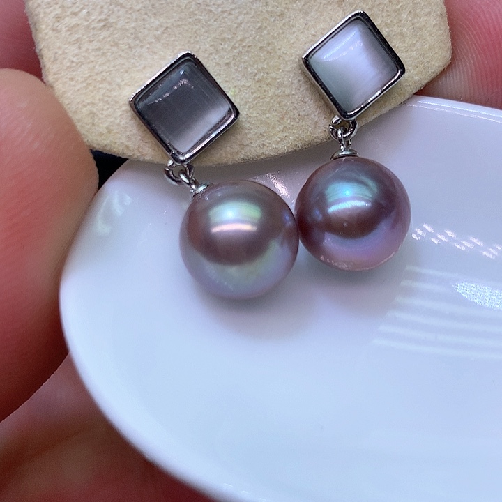 银S925镶嵌耳饰淡水珍珠