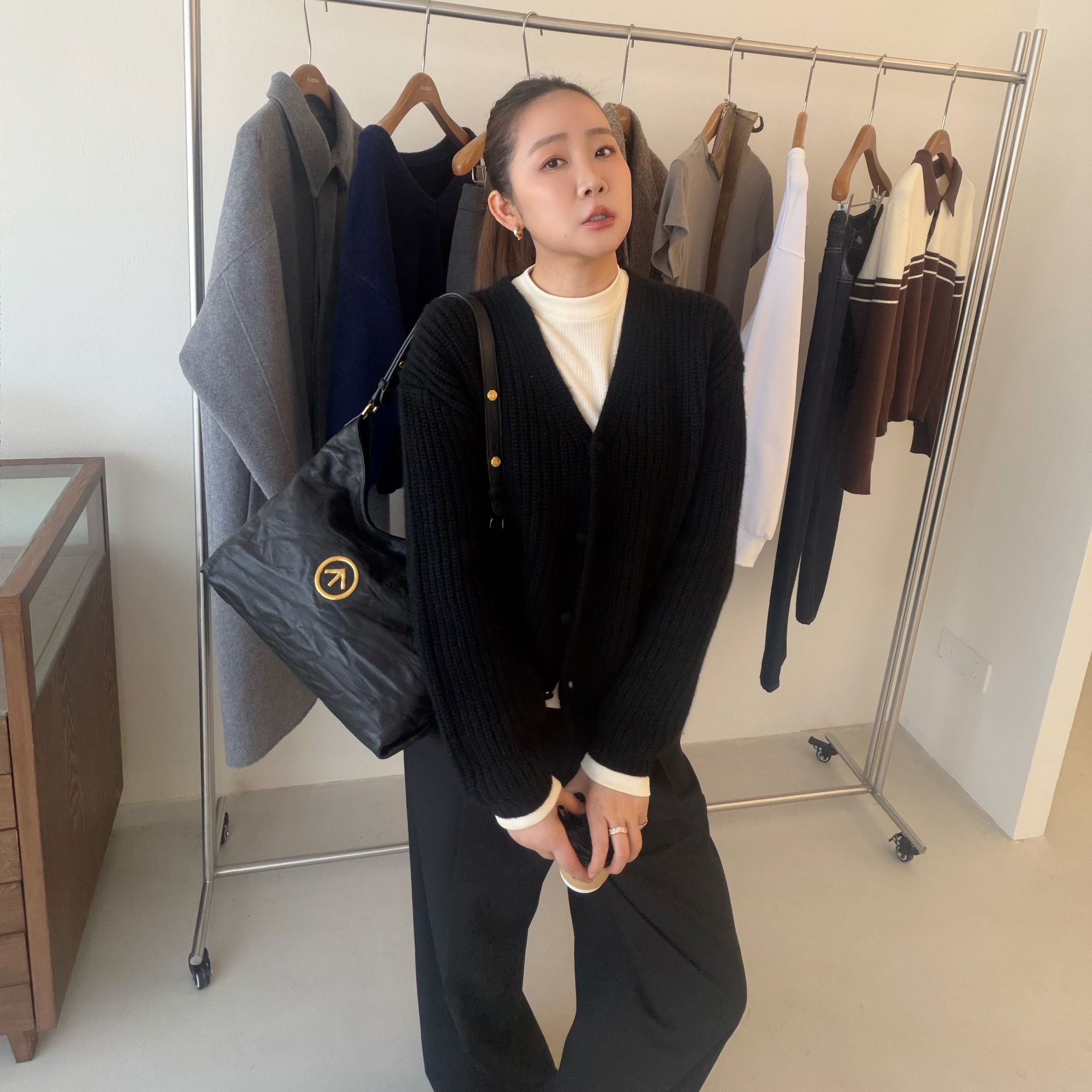 widelia秋冬132韩版针织开衫V领打底衫休闲慵懒叠穿毛衣开衫女