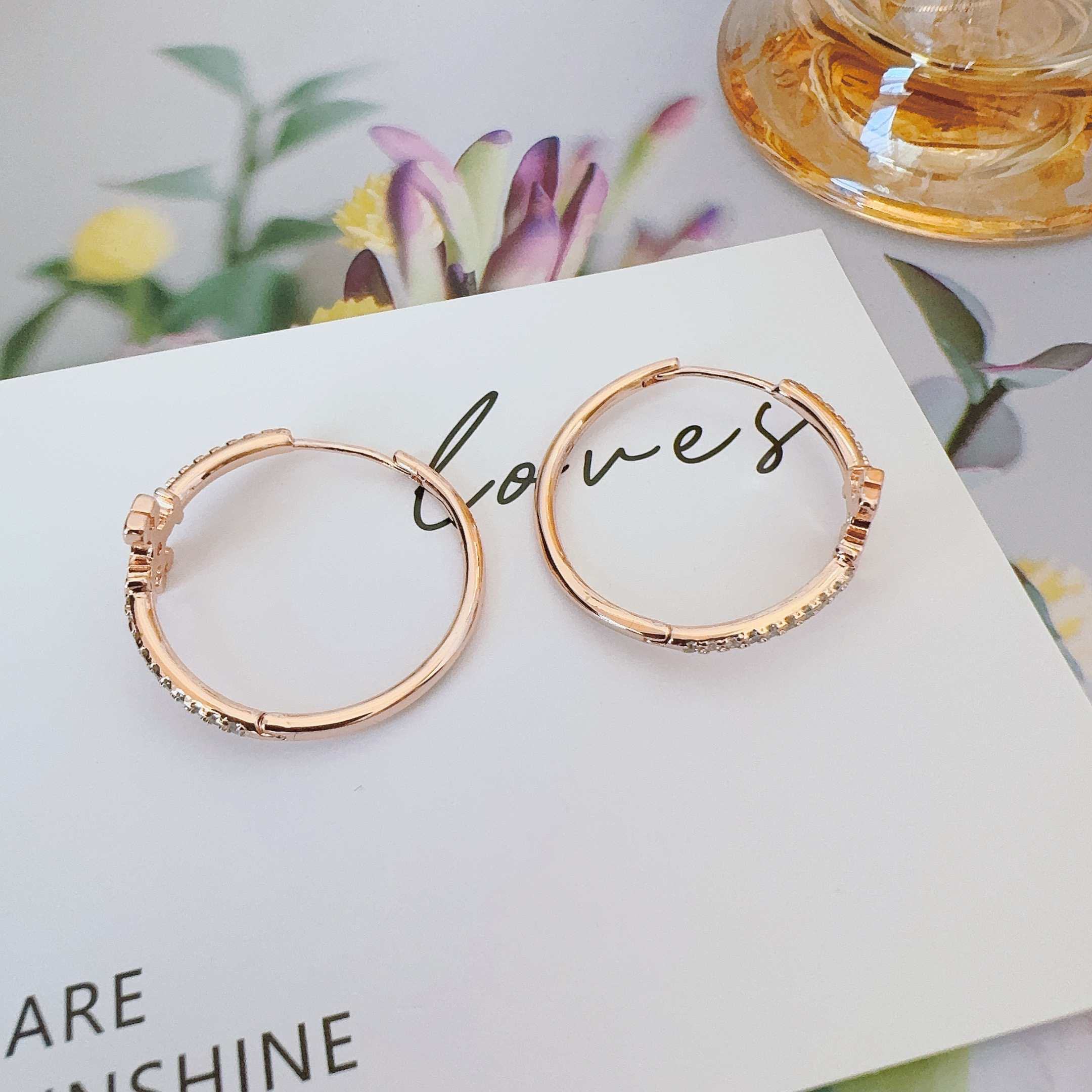 铜合金耳饰 2111 玫瑰金色中圈耳环