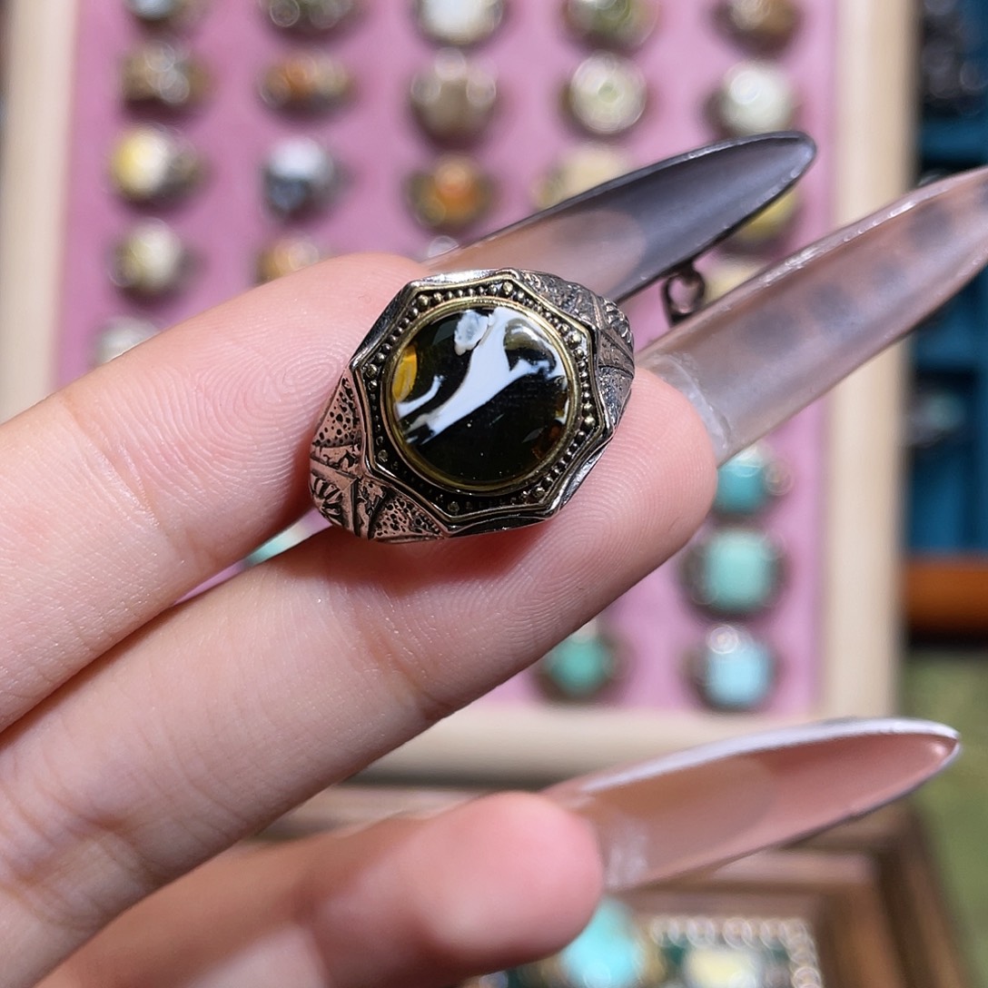 琥珀银S925镶嵌戒指