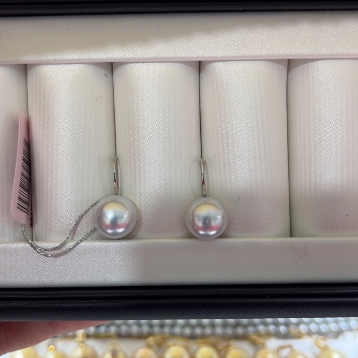 海水珍珠漏澳白高跟鞋耳钩9-10mm18K金镶嵌