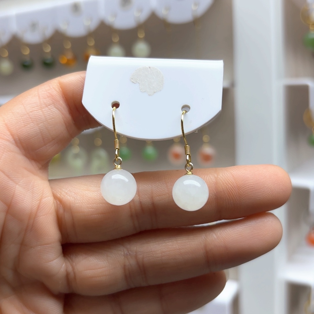 和田玉耳饰银S925镶嵌