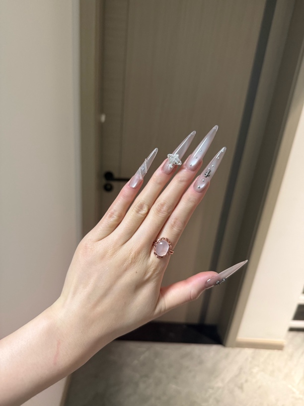 【玻璃珠】纯手工甜辣风穿戴甲玻璃珠猫眼长款美甲