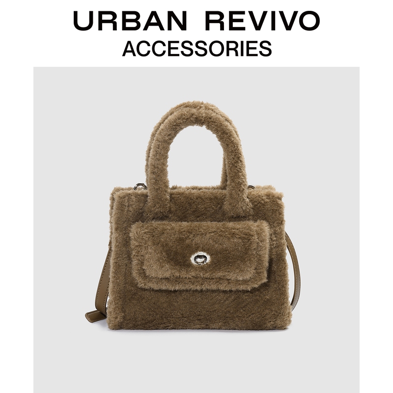 URBAN REVIVO2025冬季新款女士复古毛绒手提斜挎包UAYB50208