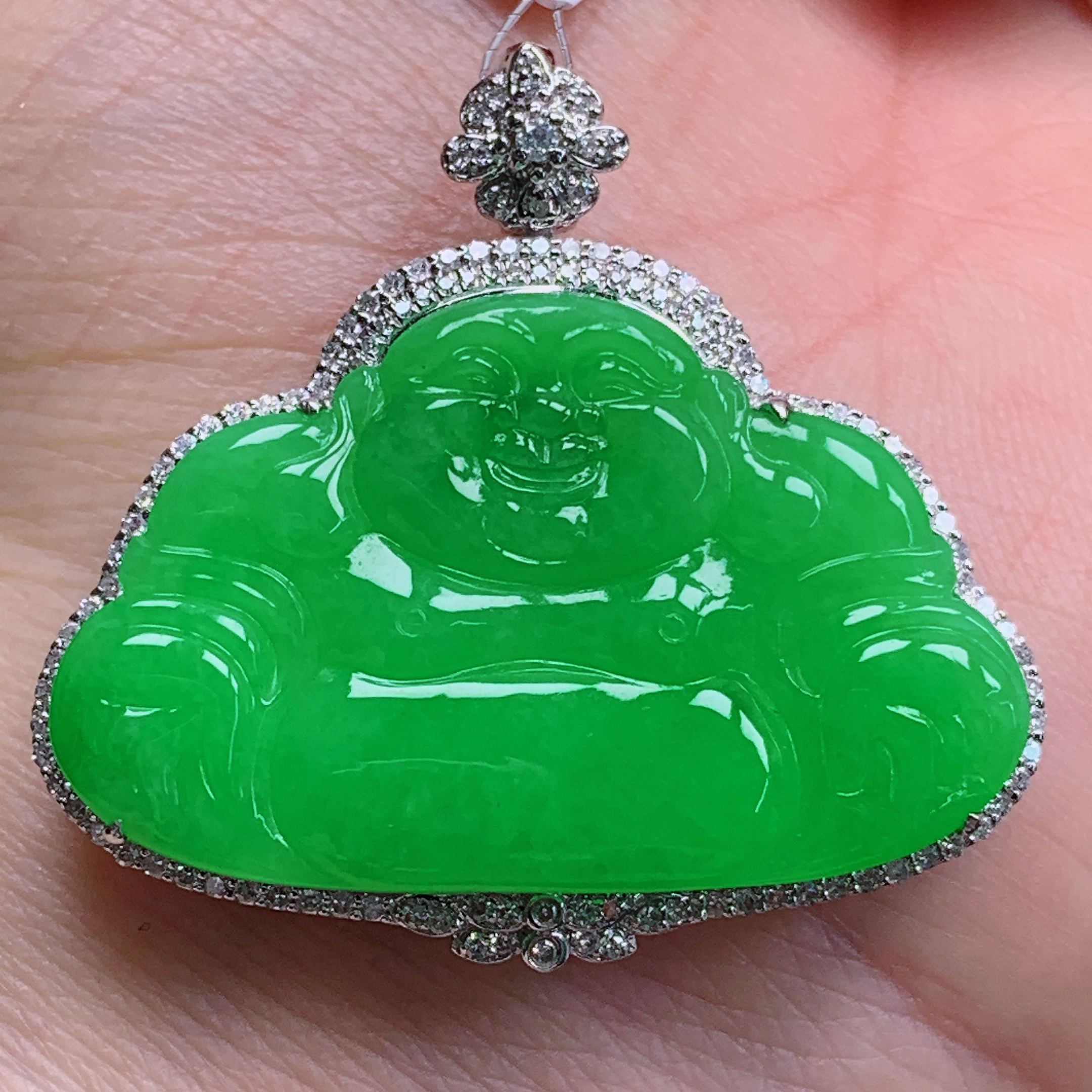 天然缅甸翡翠A货18k冰阳绿佛公气质精美尺寸整体32+35.3+6.8  284