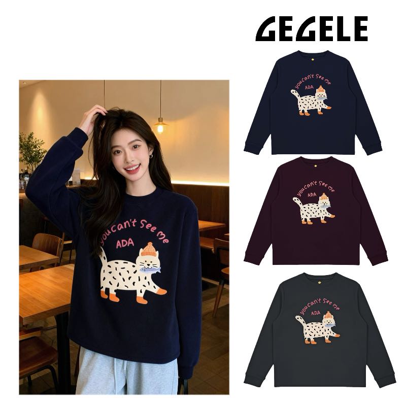 GGL猫咪印花百搭休闲长袖T恤S219