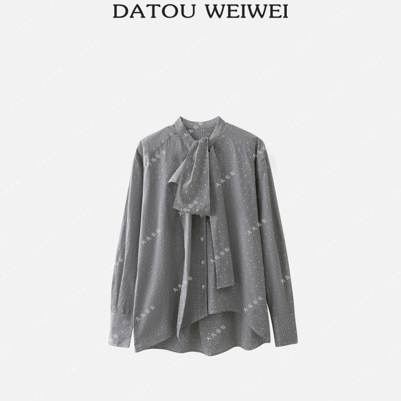 【DTWW大头韦韦】时尚宽松不对称领结提花衬衫252155
