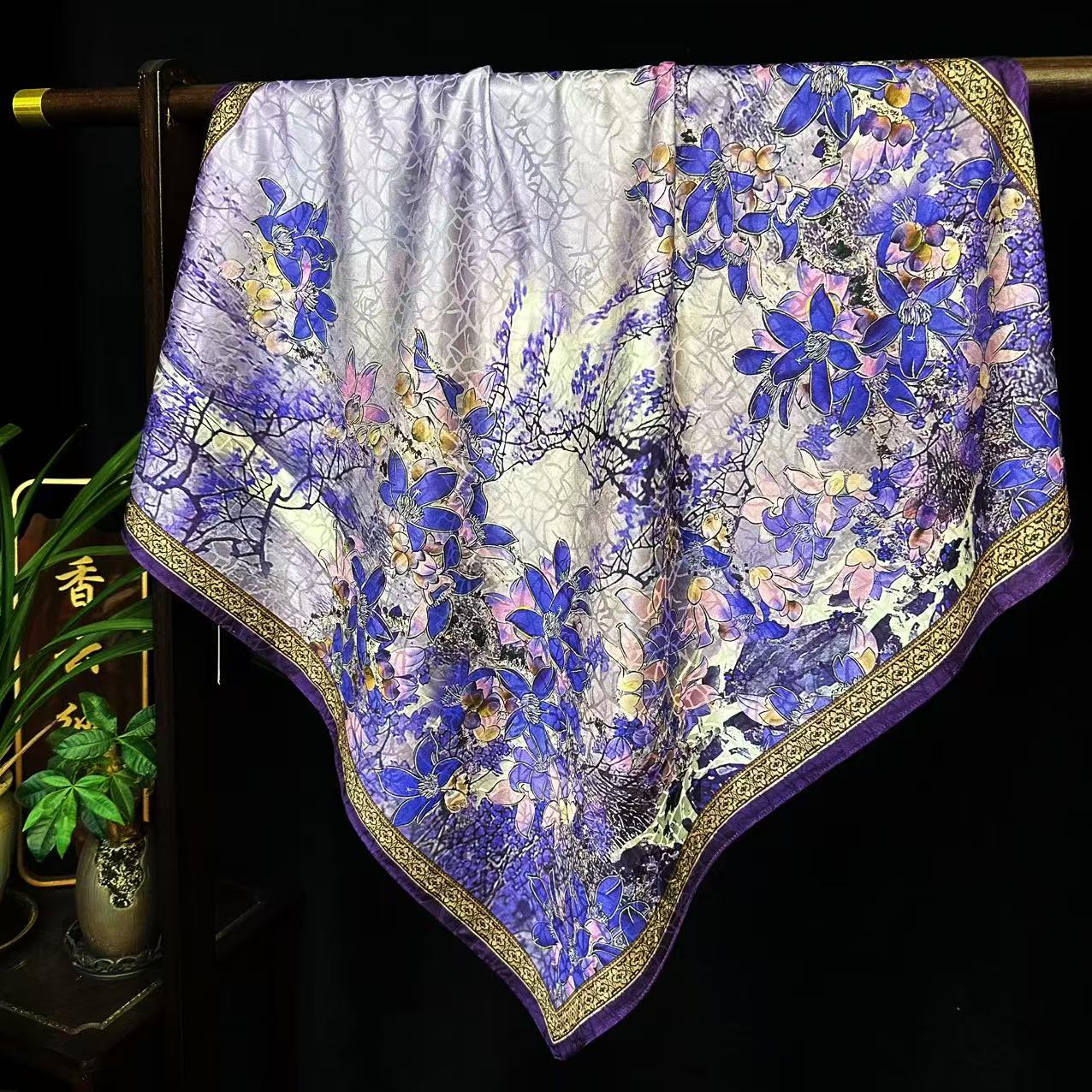 [桂馥兰香]龟裂纹双面双色国风披肩方巾70*70（605-A2）