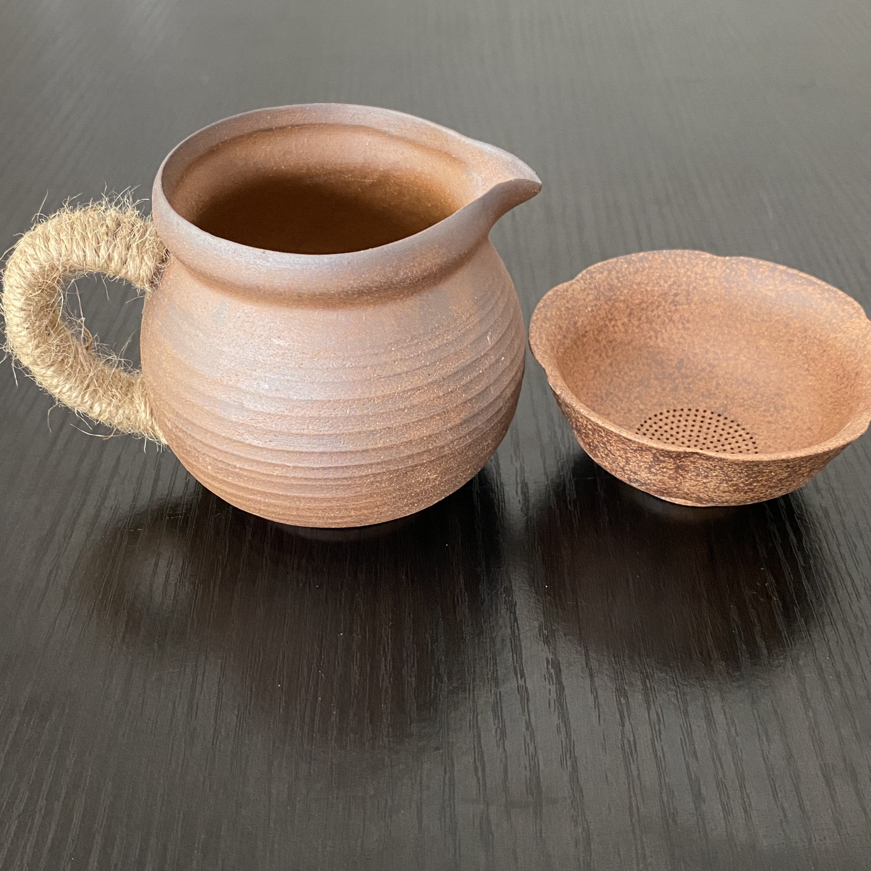 （素）公道杯280cc+莲花花瓣茶漏粗陶岩泥烧制家用创意老岩泥茶漏