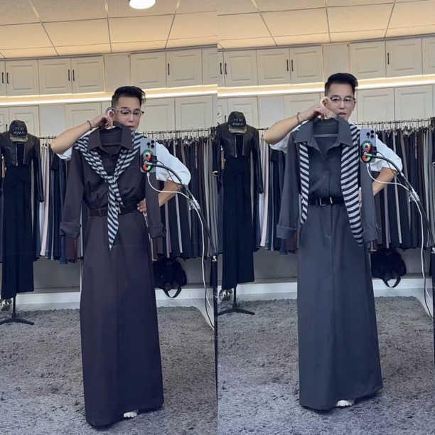 燕龙原创16665秋冬新款时尚百搭显瘦披肩设计中长款气质款长袖裙