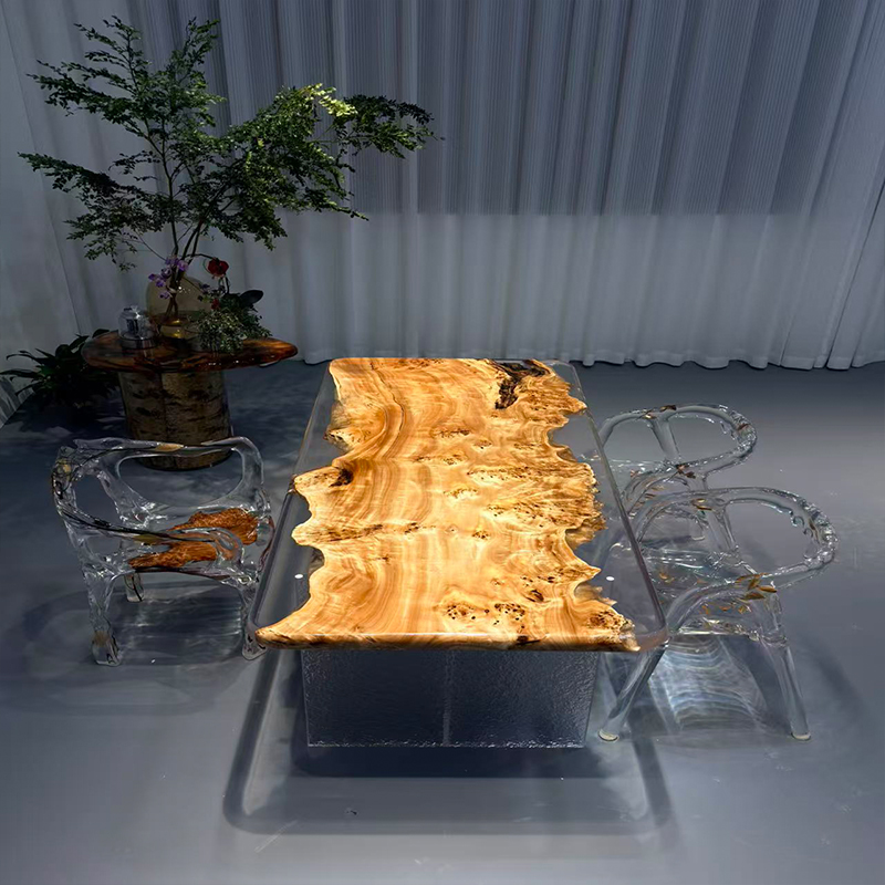 德国白杨木树脂茶台河流桌茶几大板桌 180*85*5