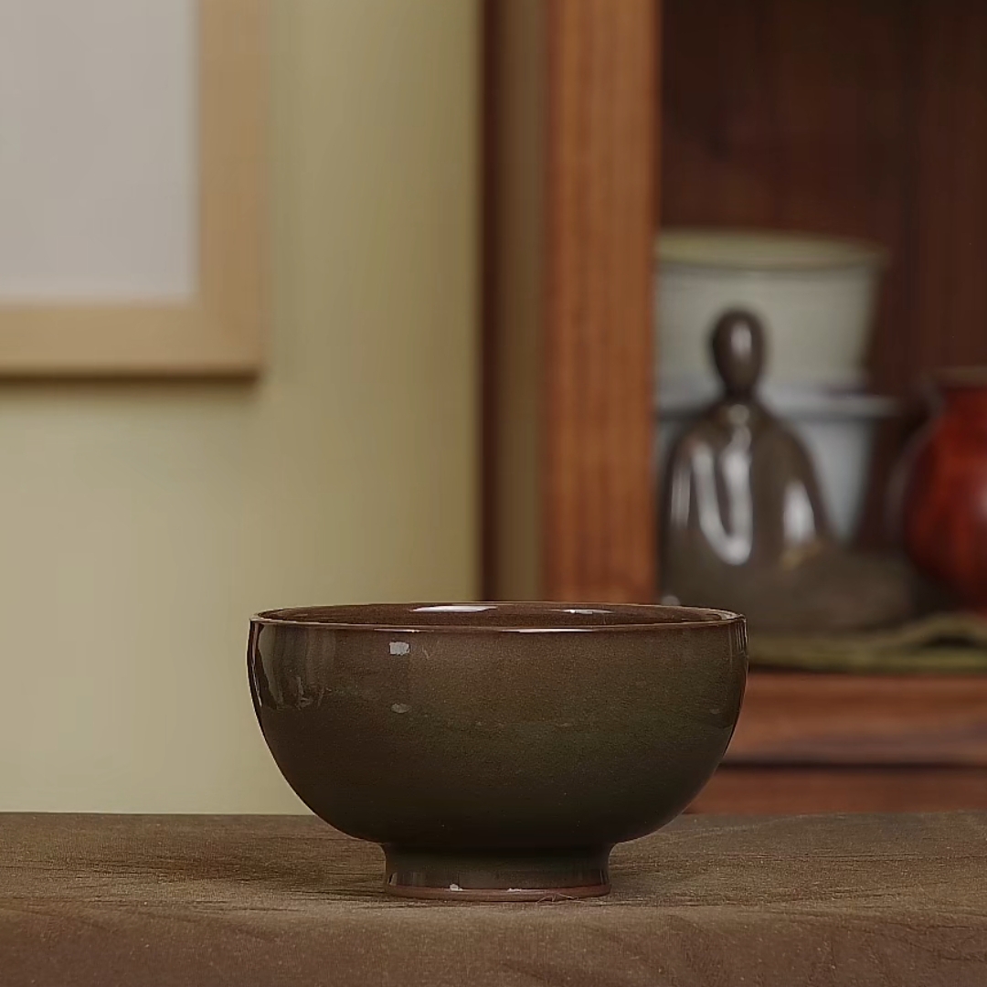 特殊系列复古绿窑变宽口杯陈卫武龙泉青瓷主人杯单杯