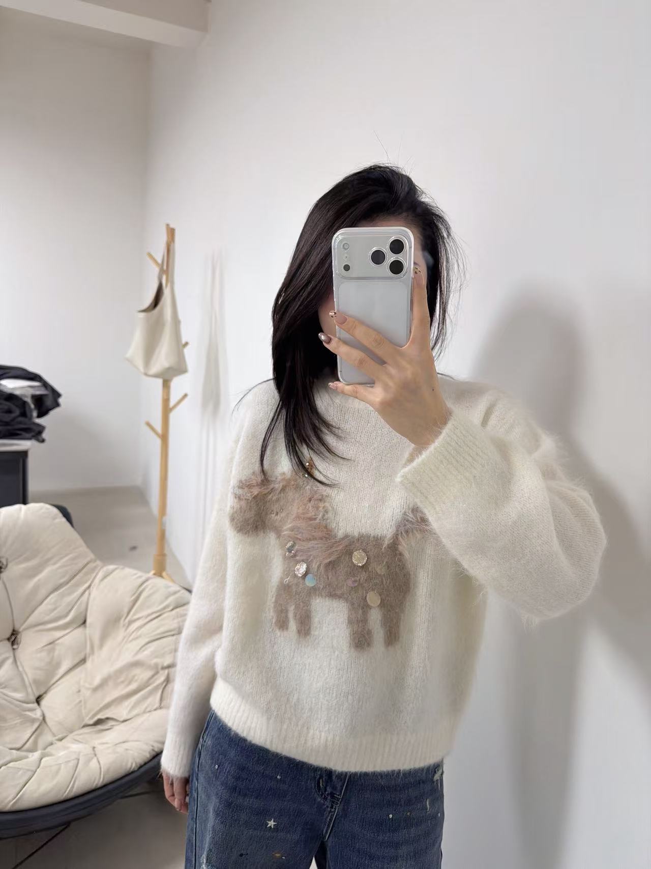 【小马驹】茉莉羊驼套头长袖复古港风百搭款上衣厚款亮片2863