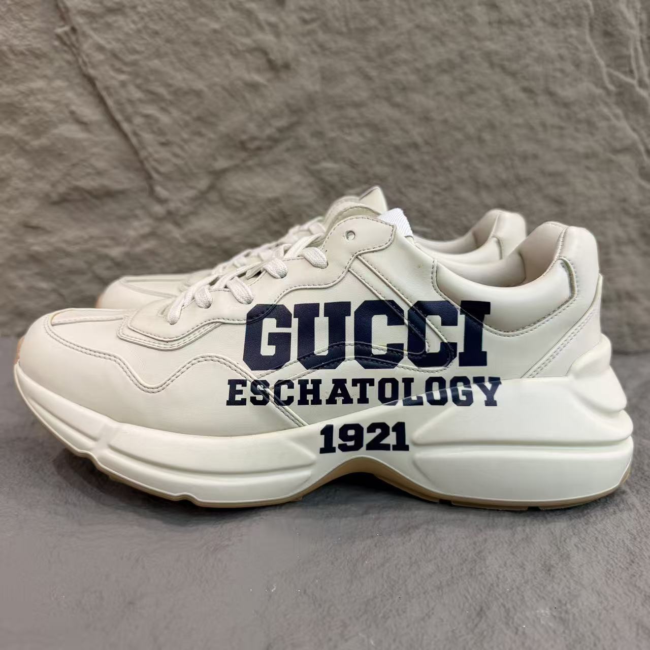 99新 GUCCI/古驰 Rhyton25印花象牙白老爹鞋43码