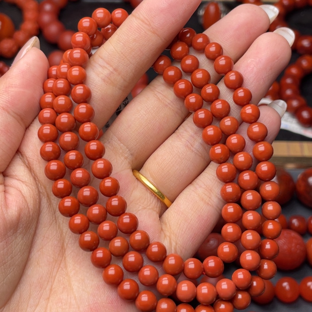 南红玛瑙未镶嵌手串Y6mm顶品满色满肉柿子红长链