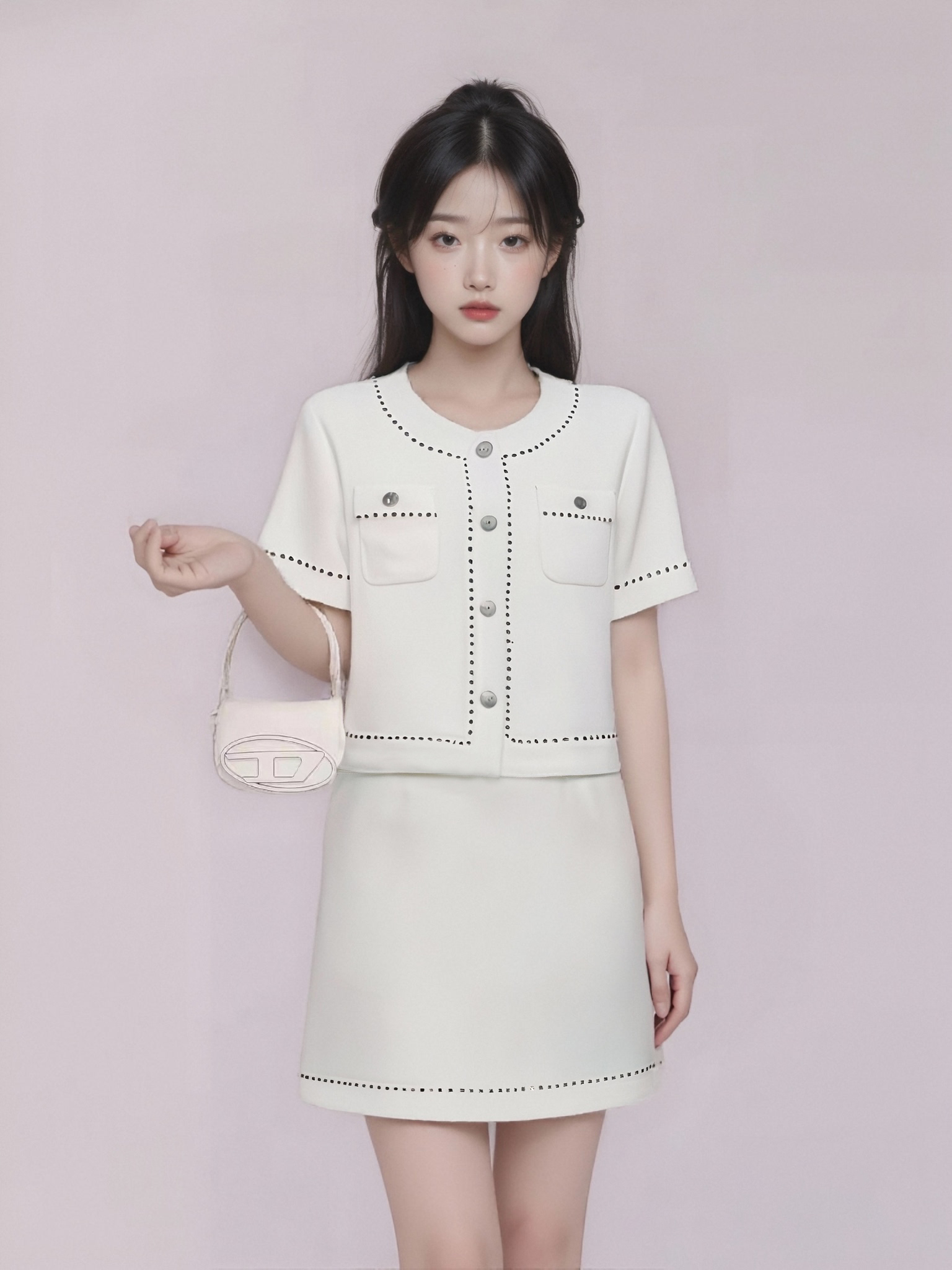 【直播】杏色小香风外套女小个子2024夏新款时尚气质薄套装62780