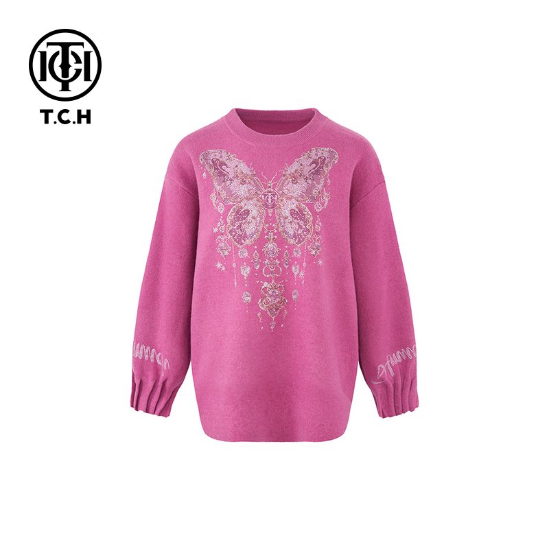 TCH年终大促款时尚百搭套头圆领长袖针织衫T72C09E5216私服tch