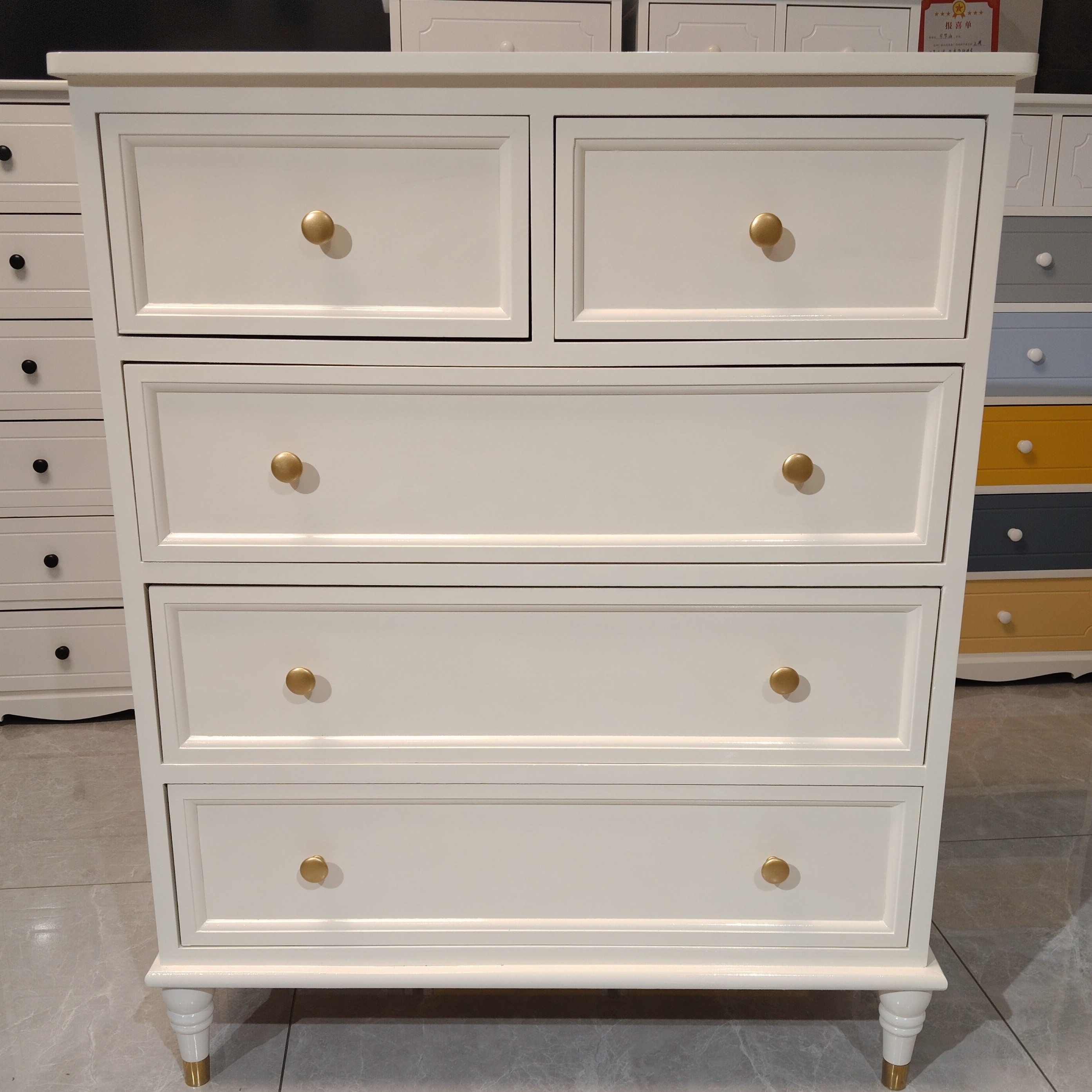 美式实木五斗柜收纳柜客厅卧室现代简约象牙白五斗柜轻奢家用橱