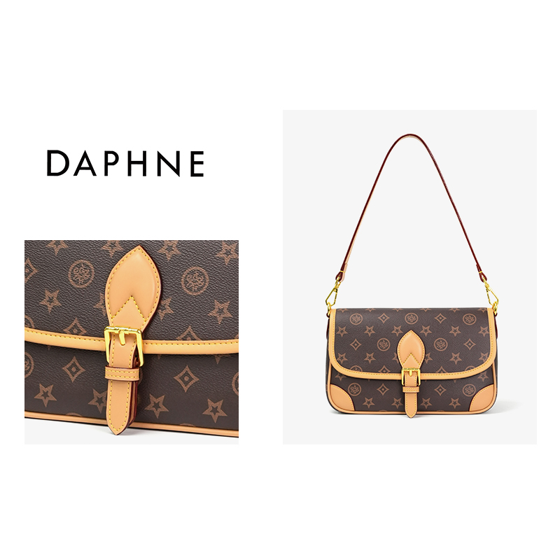 达芙妮Daphne经典印花女士百搭单肩包复古时尚女斜挎法棍包10351