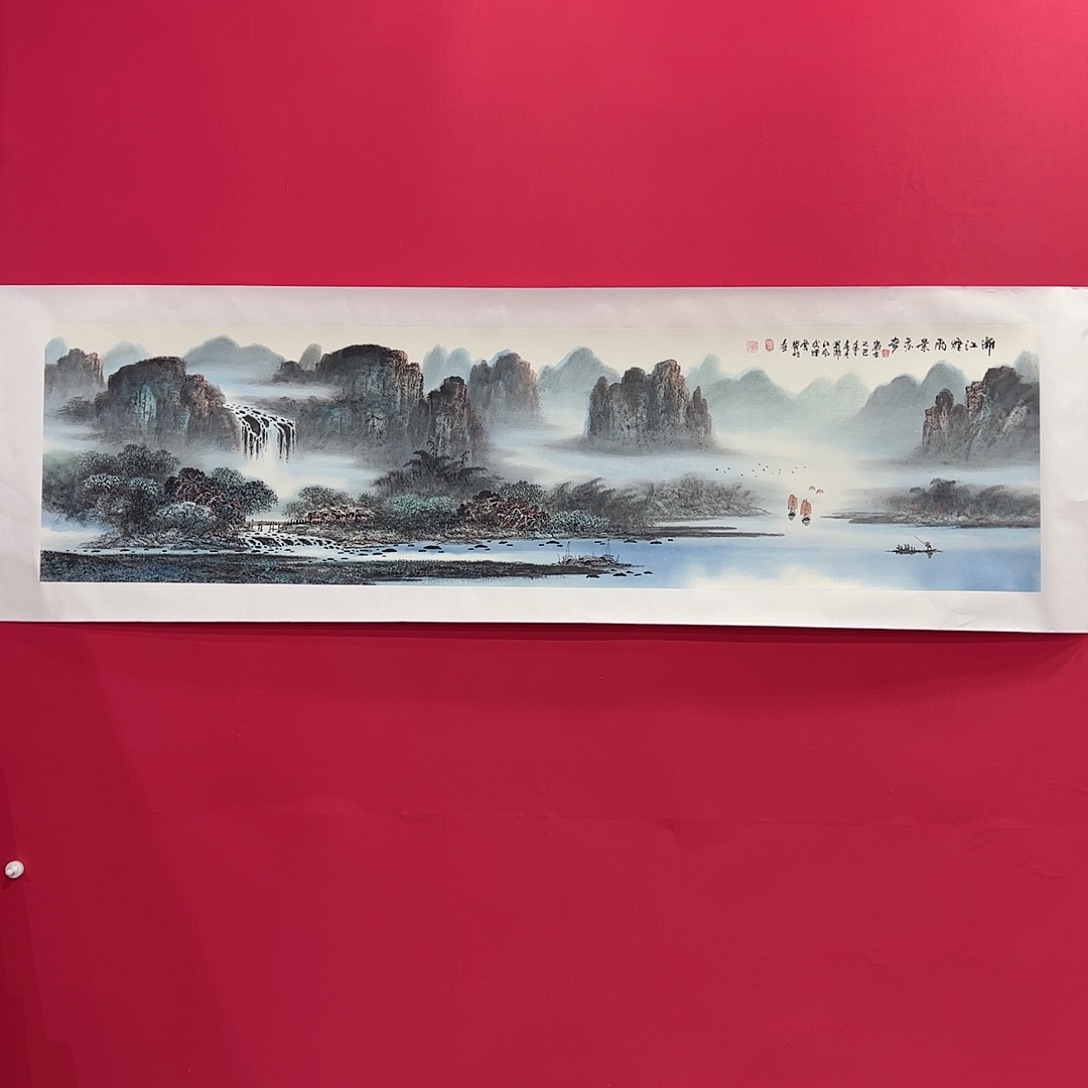 国画东***霖曾耀明六尺对开手绘