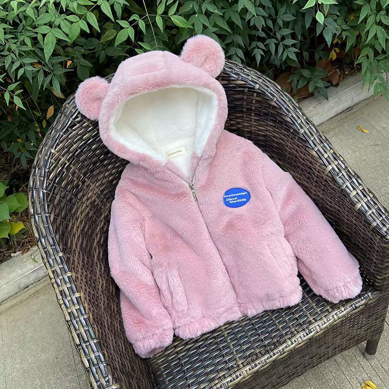 冬季皮草毛毛儿童外套保暖超厚加绒仿兔毛连帽女童棉服中童