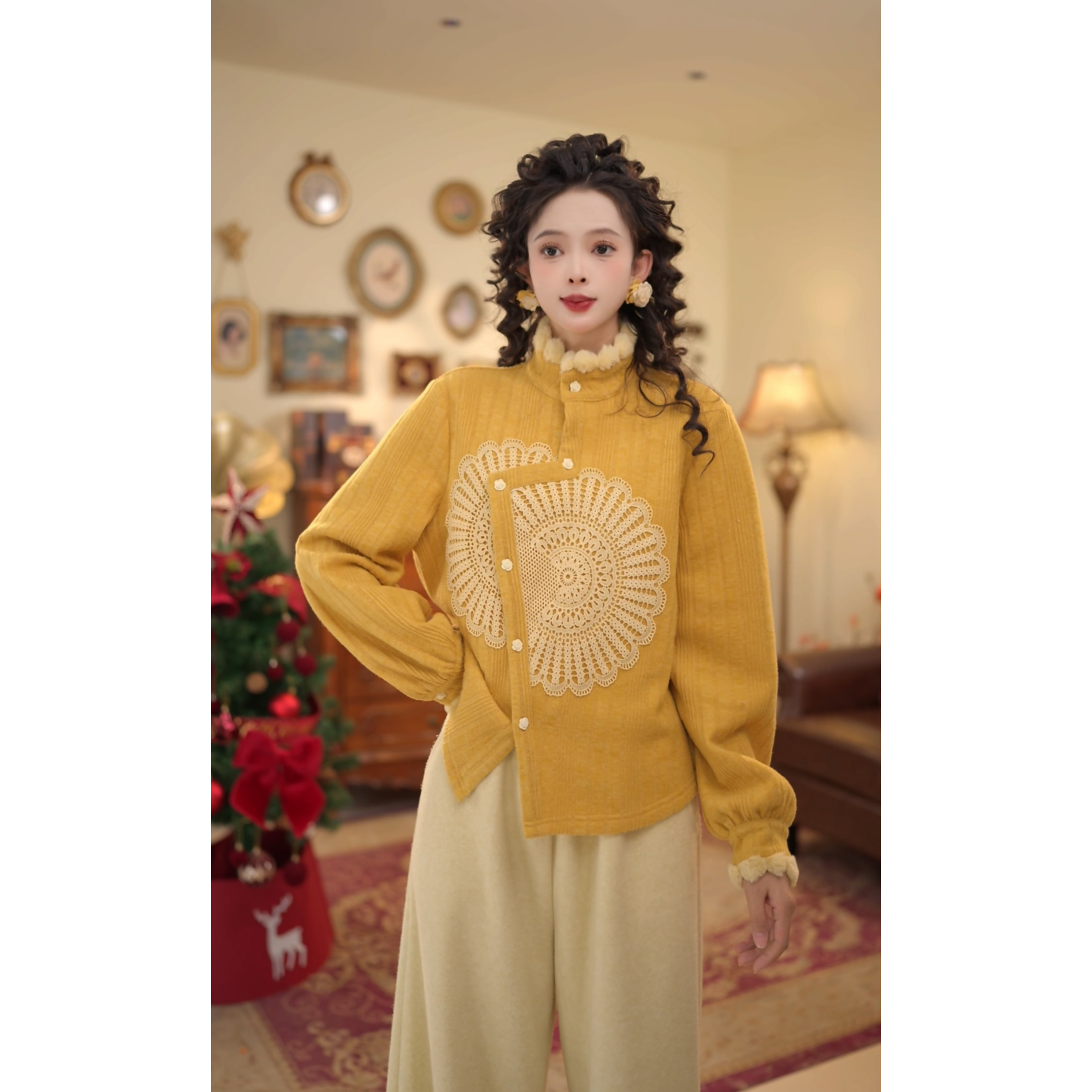 扣子家【云间落羽】加绒加厚冬季保暖衬衫立领厚款衬衣女KK0726565