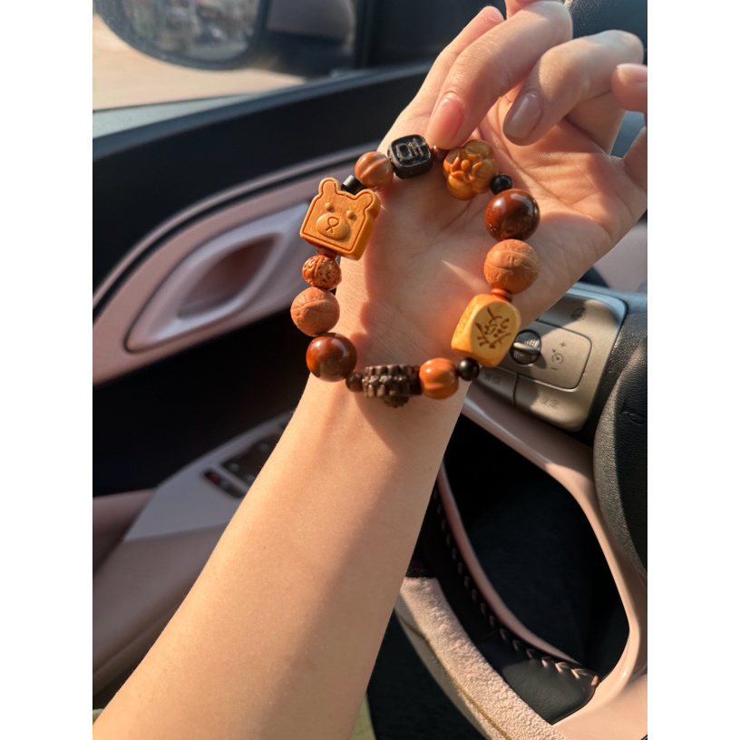 铜合金木质手链 来财来财｜檀木多宝手串|不参与免费补珠子