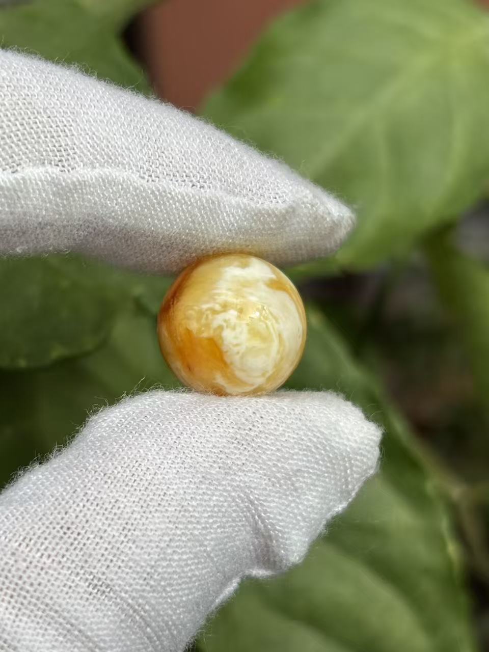 1986天然蜜蜡琥珀沁色花蜡圆珠14.7mm