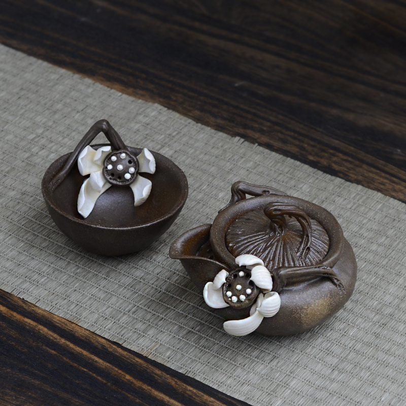 黄秋阳原创陶艺荷花宝瓶茶壶主人杯日式复古陶瓷手抓壶高端茶器具